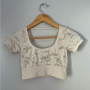 Papaya Cream Stretch Scoop Neck Short Sleeve Crop Top Womens Size M